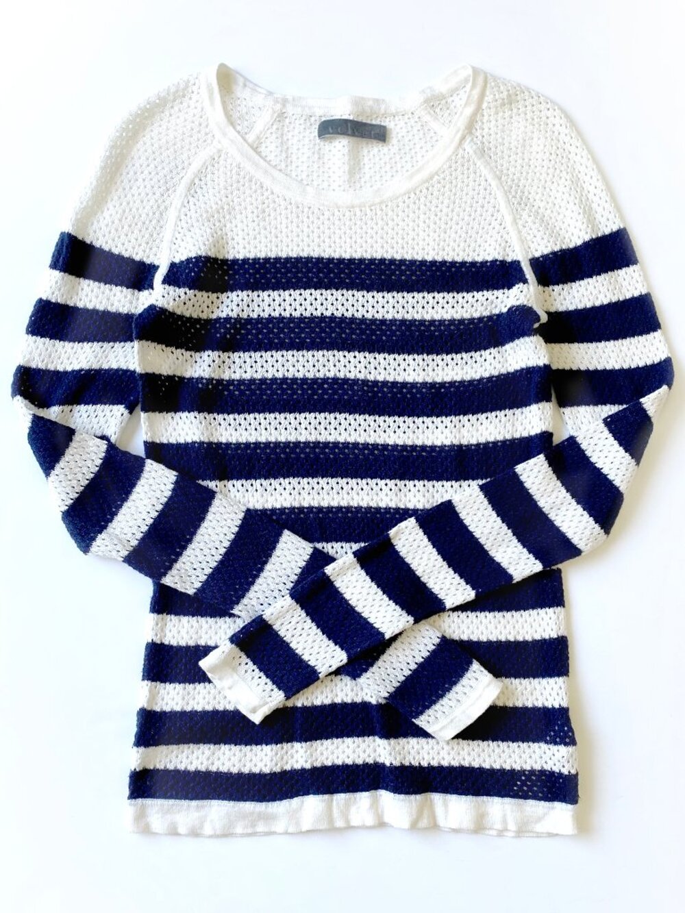 Velvet by Graham & Spencer Cotton Silk Striped Open Knit Sweater Size S